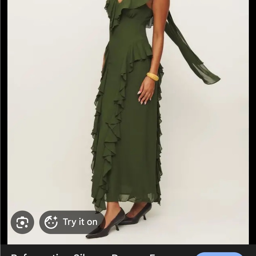 Reformation One Shoulder Olive Dress